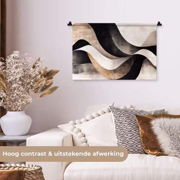 Abstract - Golven - Zwart - Verweerd Wandkleed katoen klein -sfeer1