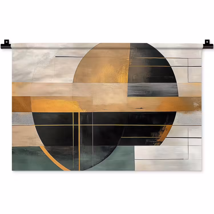 Abstract - Goud - Brons - Groen - Vormen - Modern Wandkleed katoen klein -zz3d