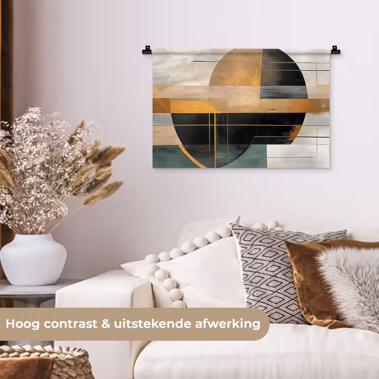 Abstract - Goud - Brons - Groen - Vormen - Modern Wandkleed katoen klein -sfeer1