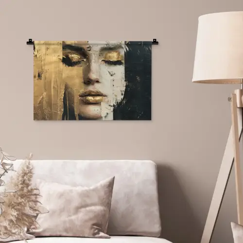 Abstract - Goud - Gezicht - Lippen Wandkleed katoen klein -sfeer4