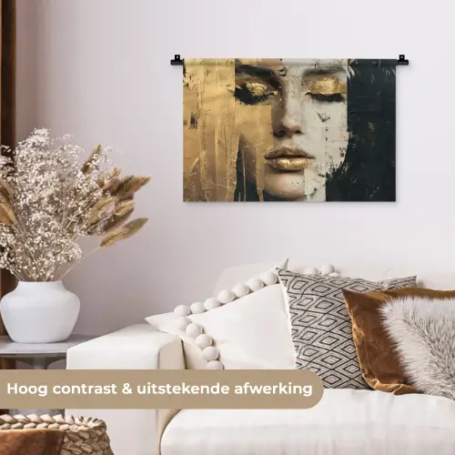 Abstract - Goud - Gezicht - Lippen Wandkleed katoen klein -sfeer1