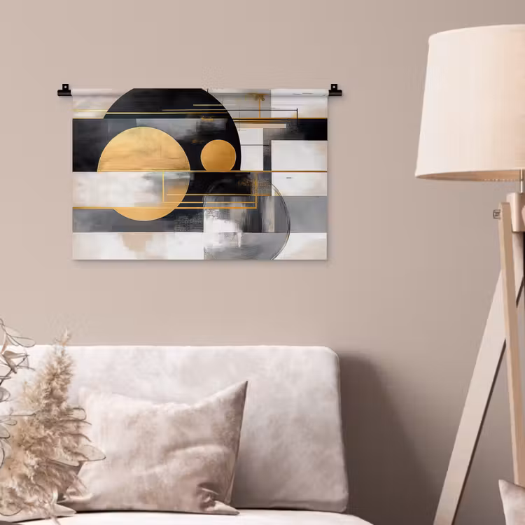 Abstract - Goud - Zilver - Vormen - Aesthetic - Modern Wandkleed katoen klein -sfeer4