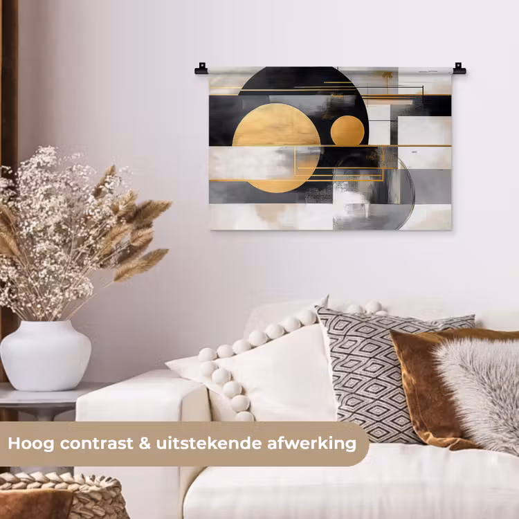 Abstract - Goud - Zilver - Vormen - Aesthetic - Modern Wandkleed katoen klein -sfeer1
