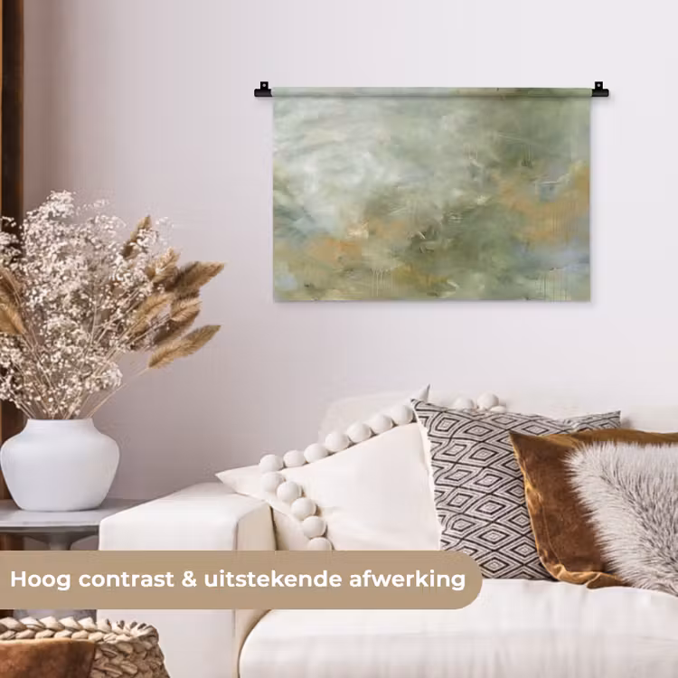 Abstract - Groen - Beige - Modern - Kunst Wandkleed katoen klein -sfeer1