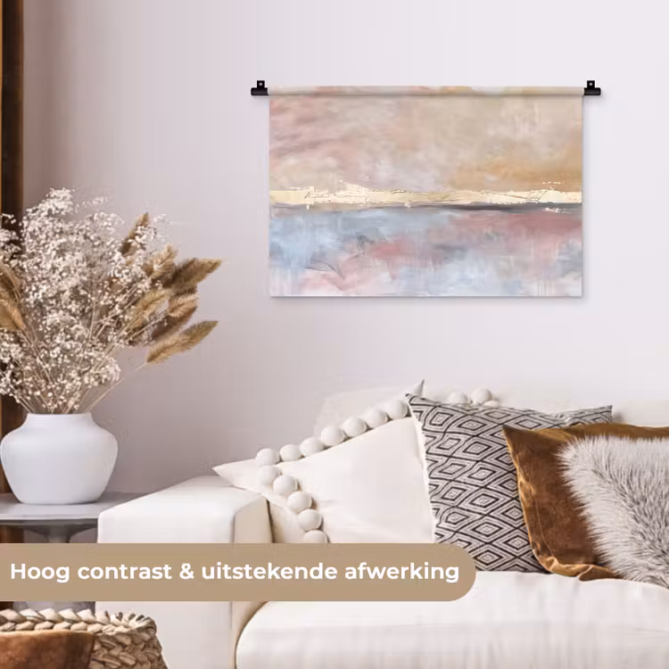 Abstract - Horizontaal - Kunst - Roze - Goud Wandkleed katoen klein -sfeer1