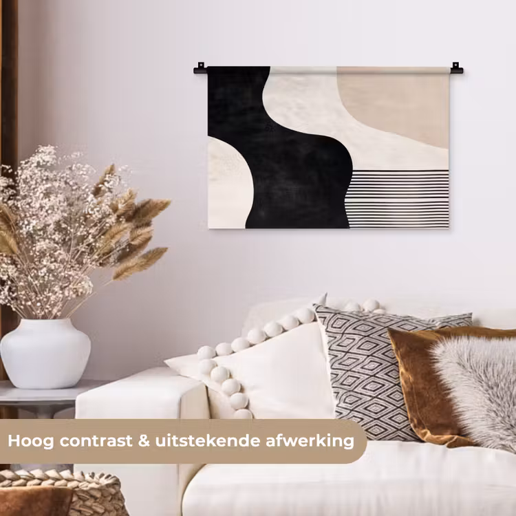 Abstract - Japandi - Beige - Modern Wandkleed katoen klein -sfeer1