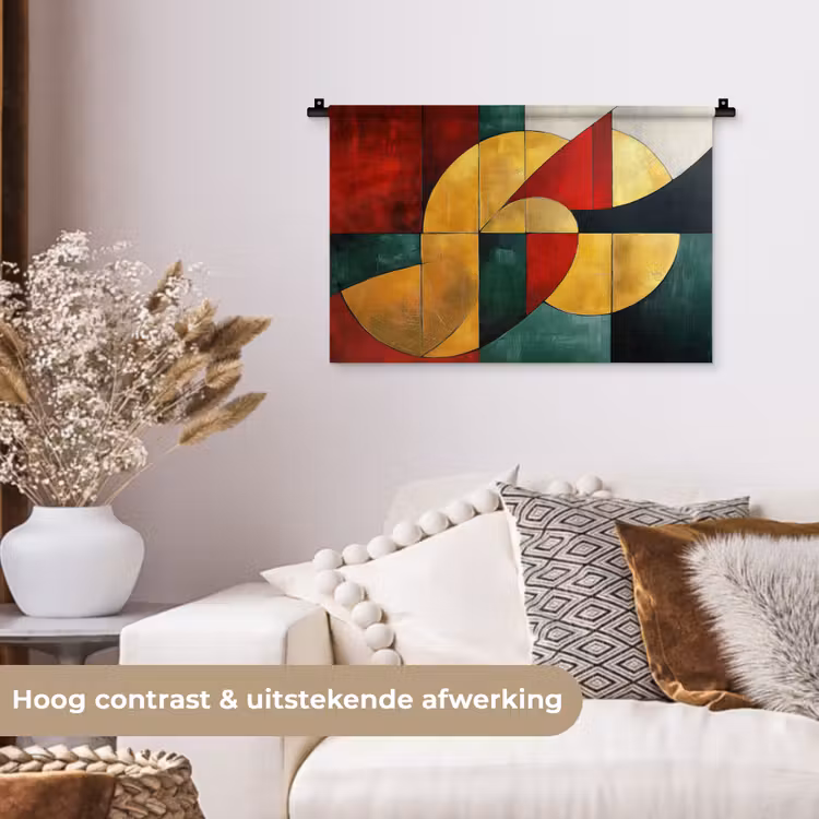 Abstract - Kerst - Goud - Rood - Groen Wandkleed katoen klein -sfeer1