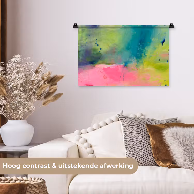 Abstract - Kleuren - Modern - Groen - Roze Wandkleed katoen klein -sfeer1