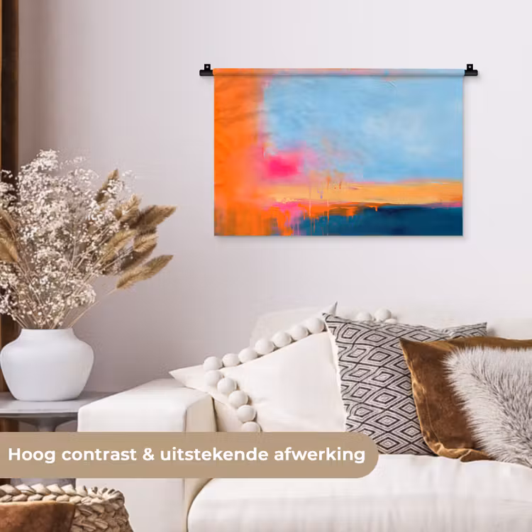 Abstract - Kleurvlakken - Modern - Oranje - Blauw Wandkleed katoen klein -sfeer1