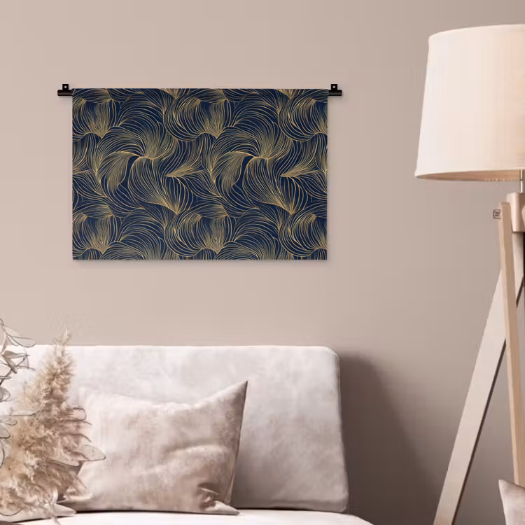 Abstract - Lijnen - Blauw - Goud Wandkleed katoen klein 269 -sfeer4