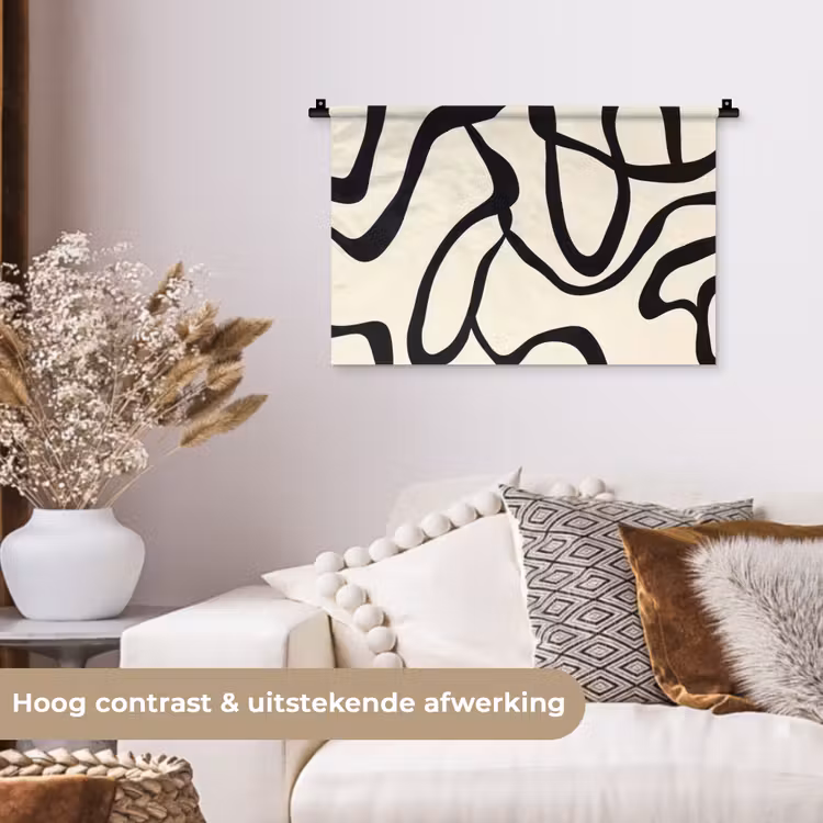 Abstract - Lijnen - Modern - Beige Wandkleed katoen klein -sfeer1