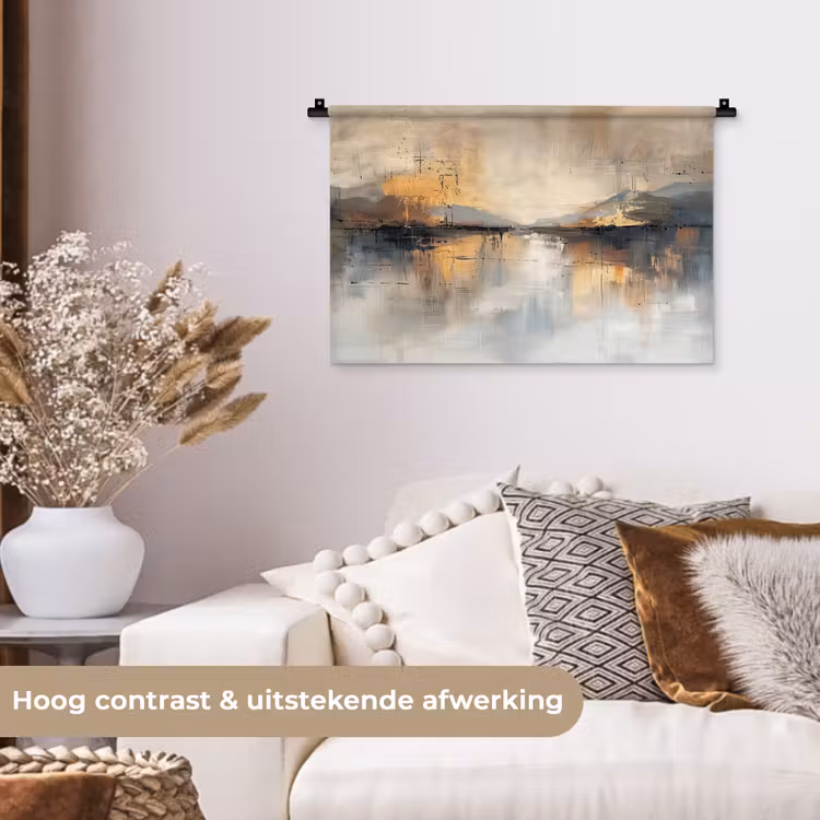 Abstract - Modern - Beige - Aesthetic - Goud Wandkleed katoen klein -sfeer1