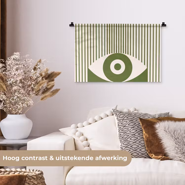 Abstract - Oog - Strepen - Modern - Groen Wandkleed katoen klein -sfeer1