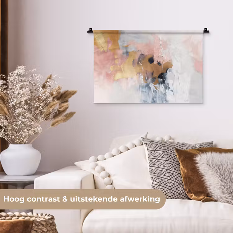 Abstract - Pastel kleuren - Goud - Modern - Aesthetic Wandkleed katoen klein -sfeer1