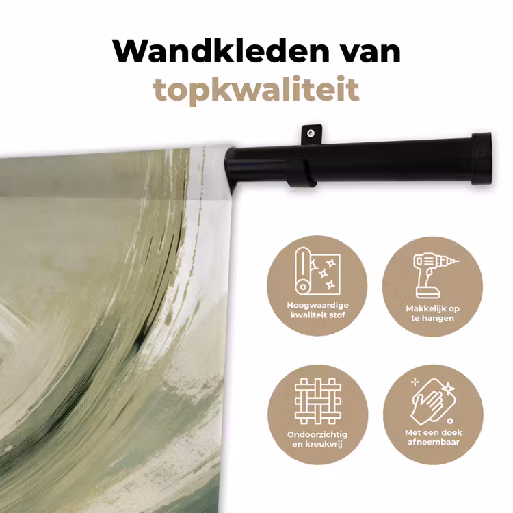 Abstract - Penseelstreken - Golven - Groen Wandkleed katoen klein -sfeer2