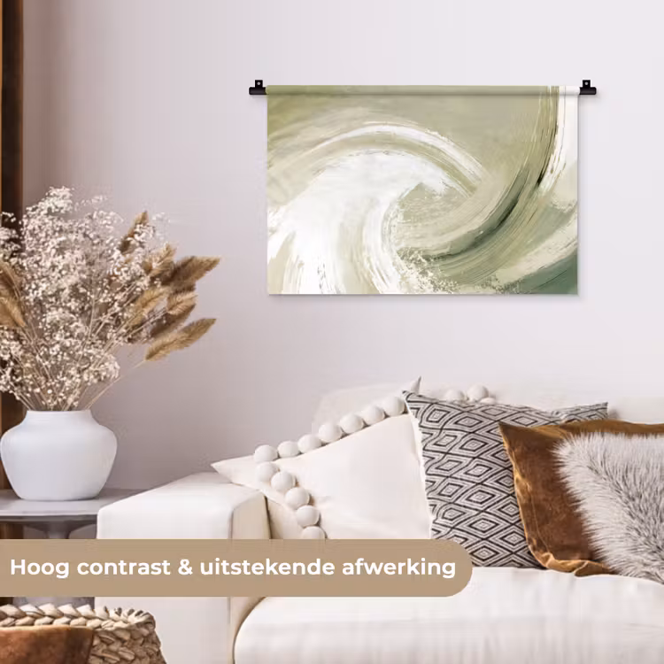 Abstract - Penseelstreken - Golven - Groen Wandkleed katoen klein -sfeer1