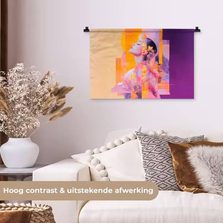 Abstract - Portret - Vrouw - Kleurrijk Wandkleed katoen klein -sfeer1