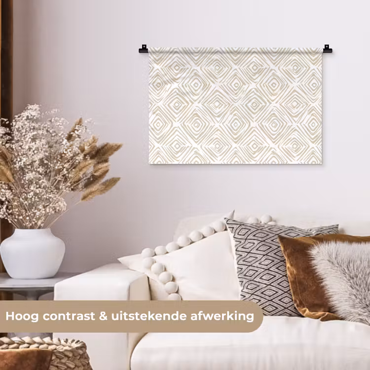 Abstract - Ruit - Beige Wandkleed katoen klein 269 -sfeer1