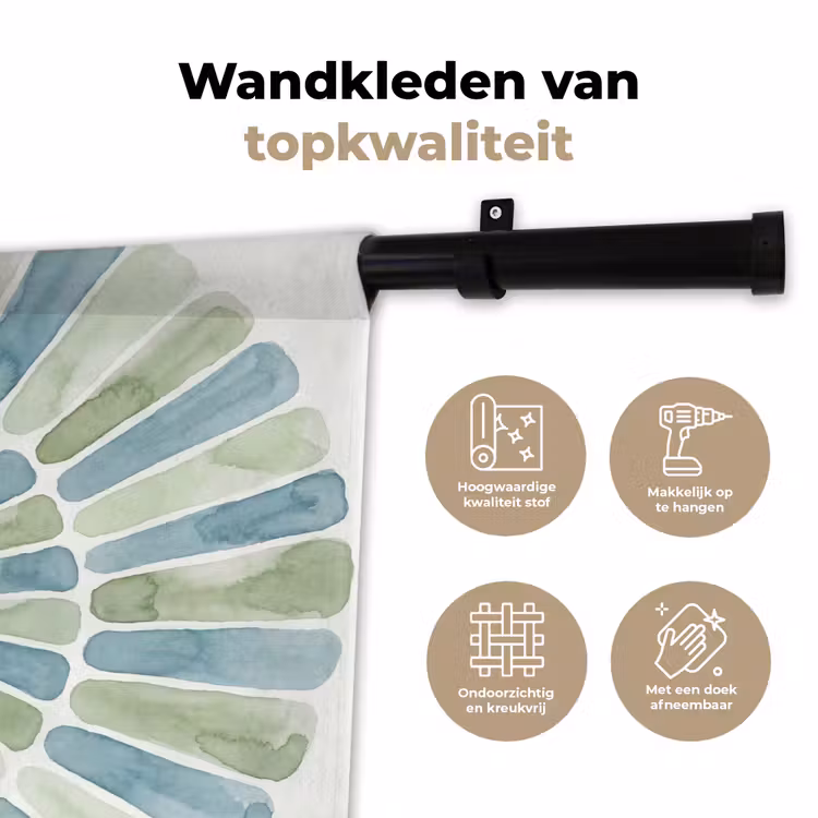 Abstract - Spiraal - Patroon - Modern - Blauw-Groen Wandkleed katoen klein -sfeer2