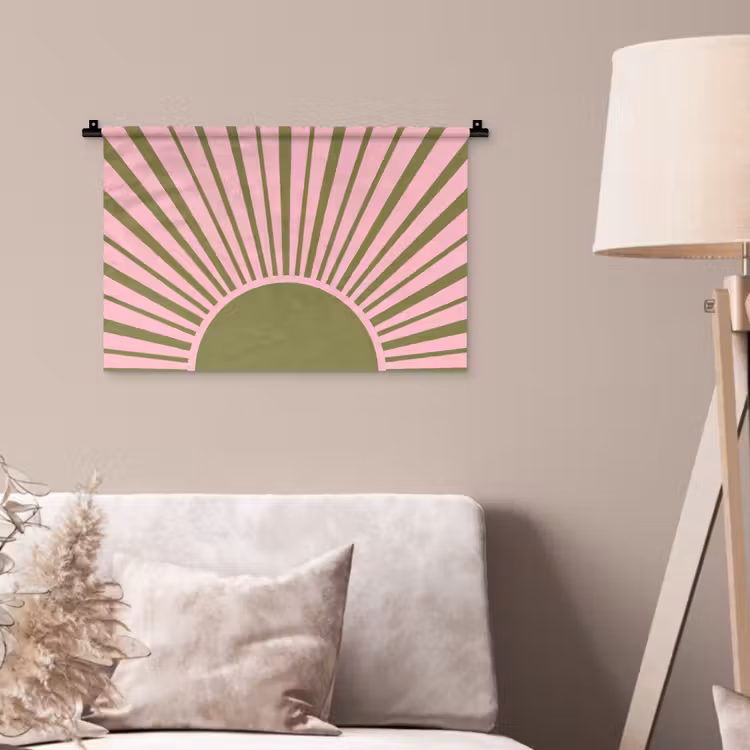 Abstract - Stralen - Grafisch - Roze - Groen Wandkleed katoen klein -sfeer4