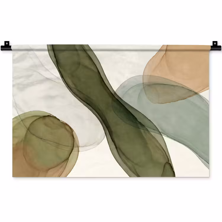 Abstract - Vormen - Modern - Kunst - Groen - Bruin Wandkleed katoen klein -zz3d