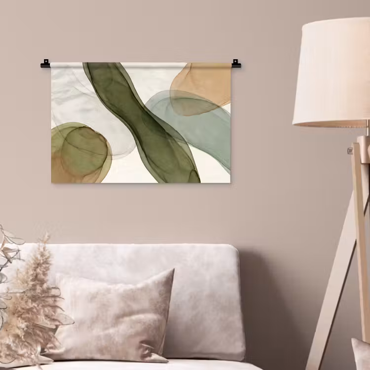 Abstract - Vormen - Modern - Kunst - Groen - Bruin Wandkleed katoen klein -sfeer4