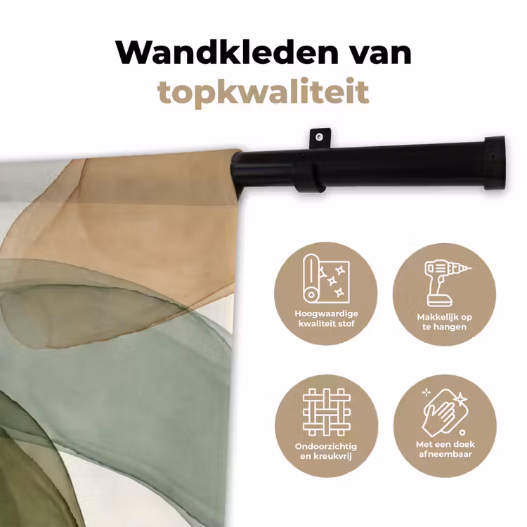 Abstract - Vormen - Modern - Kunst - Groen - Bruin Wandkleed katoen klein -sfeer2