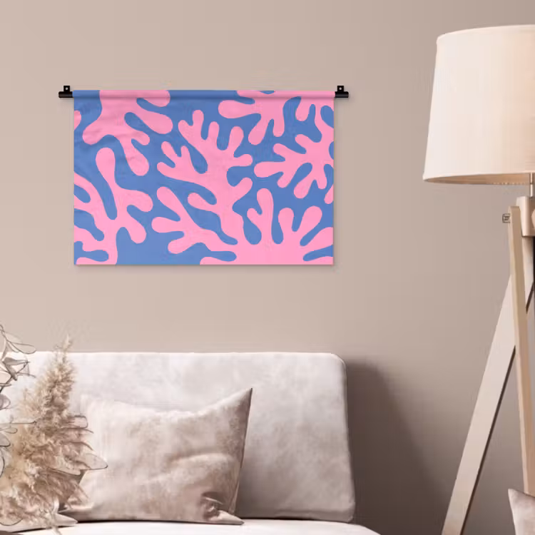 Abstract - Vormen - Roze - Blauw Wandkleed katoen klein -sfeer4