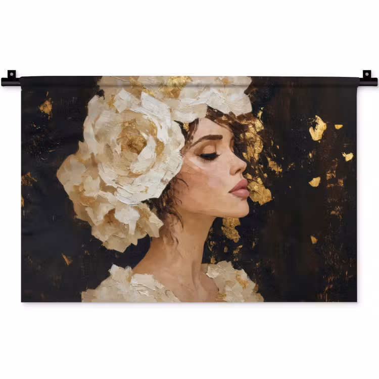 Abstract - Vrouw - Bloemen - Wit Wandkleed katoen klein -zz3d