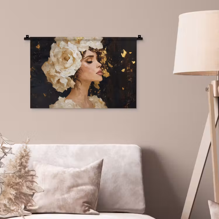 Abstract - Vrouw - Bloemen - Wit Wandkleed katoen klein -sfeer4