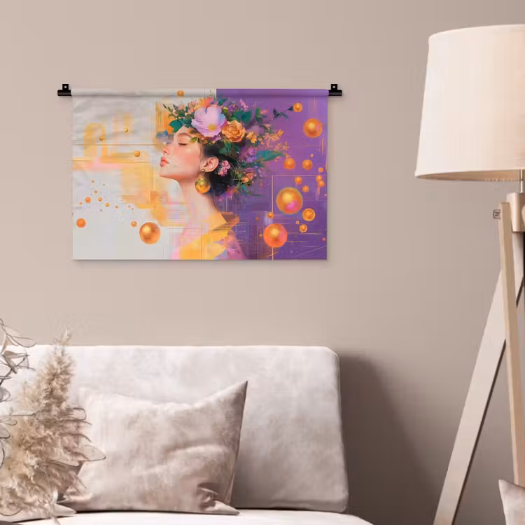 Abstract - Vrouw - Bloemenkroon - Goud Wandkleed katoen klein -sfeer4