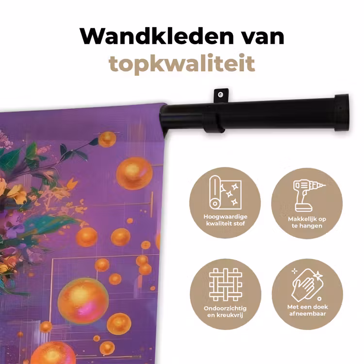 Abstract - Vrouw - Bloemenkroon - Goud Wandkleed katoen klein -sfeer2