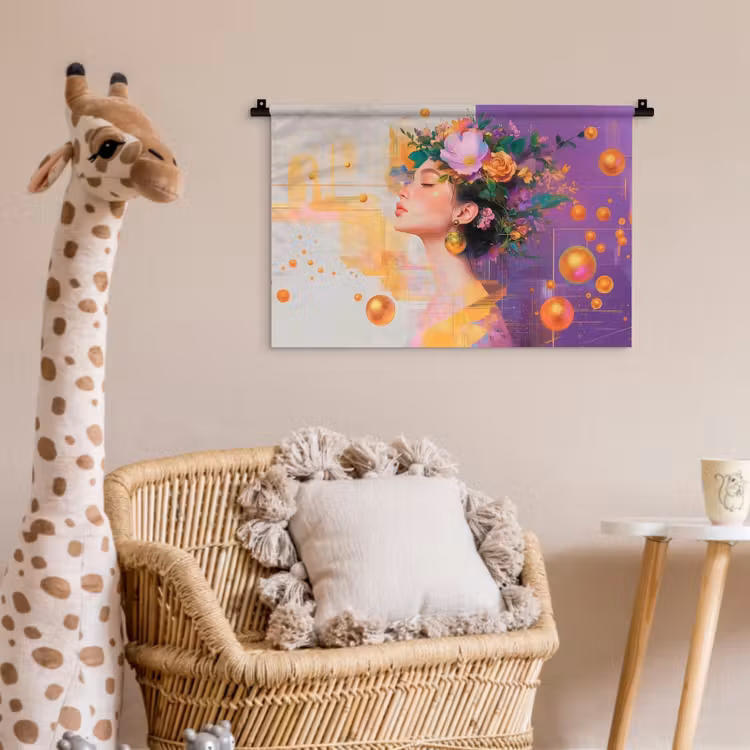 Abstract - Vrouw - Bloemenkroon - Goud Wandkleed katoen klein -wsfeer5_kind
