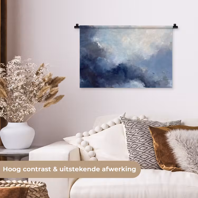 Abstract - Wolken - Modern - Blauw - Kunst Wandkleed katoen klein -sfeer1