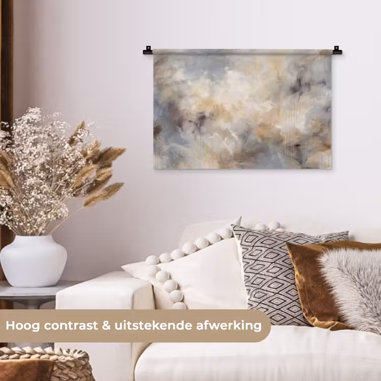 Abstract - Wolken - Sfeervol - Beige - Grijs Wandkleed katoen klein -sfeer1
