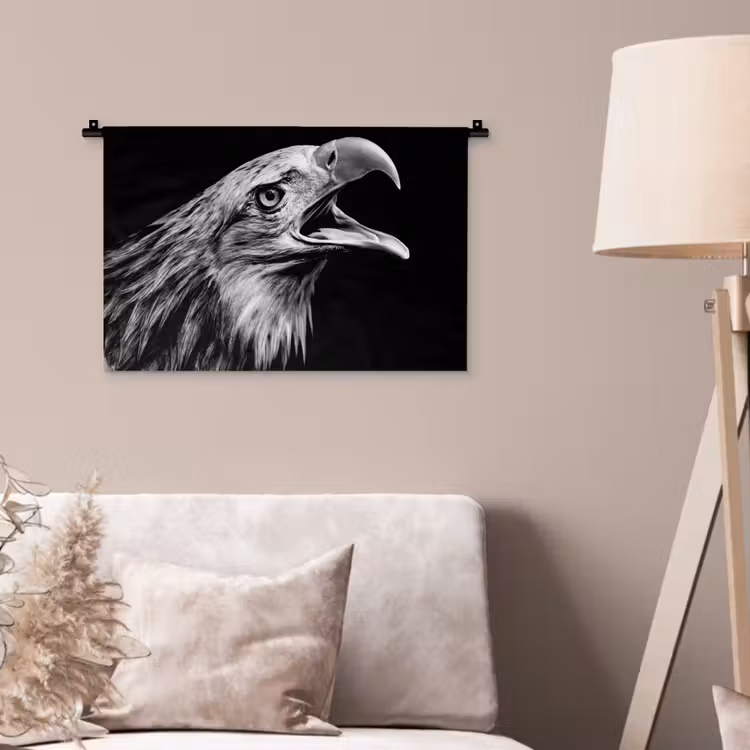 Adelaar - Portret - Roofvogels - Zwart - Wit - Vogel Wandkleed katoen klein -sfeer4
