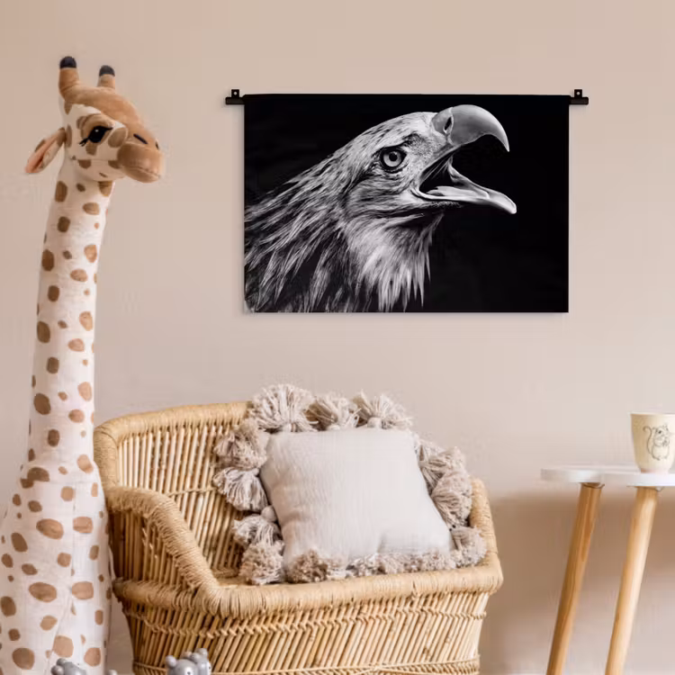 Adelaar - Portret - Roofvogels - Zwart - Wit - Vogel Wandkleed katoen klein -wsfeer5_kind