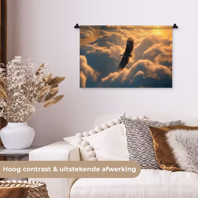 Adelaar - Wolken - Zon Wandkleed katoen klein -sfeer1