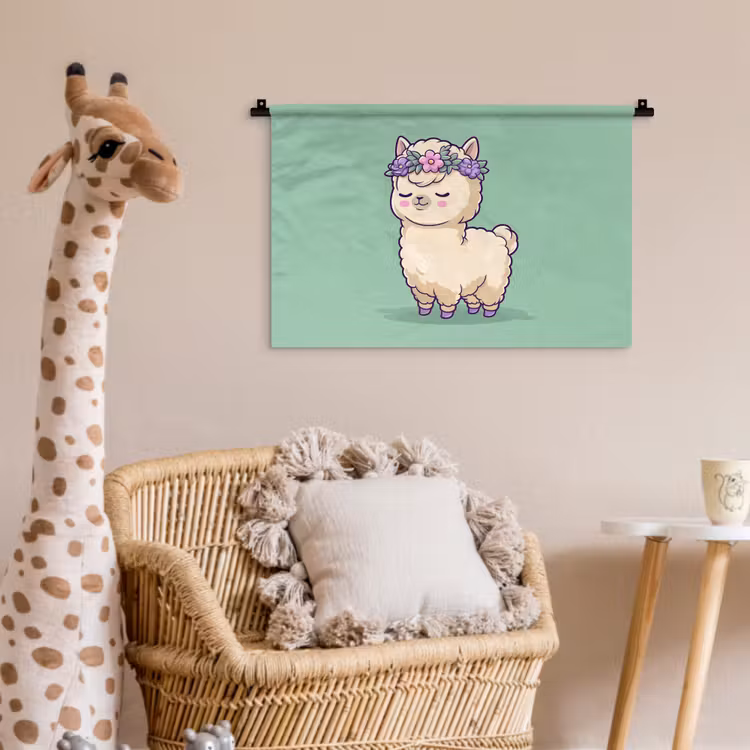 Alpaca - Groen - Bloemendiadeem Wandkleed katoen klein -wsfeer5_kind