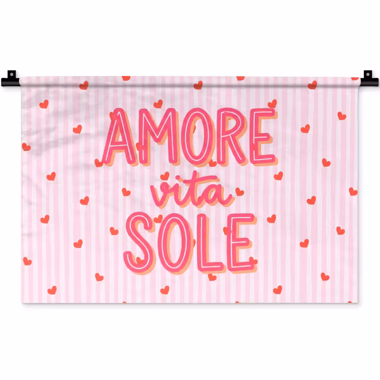 Amore vita sole - Roze - Hartjes Wandkleed katoen klein -zz3d