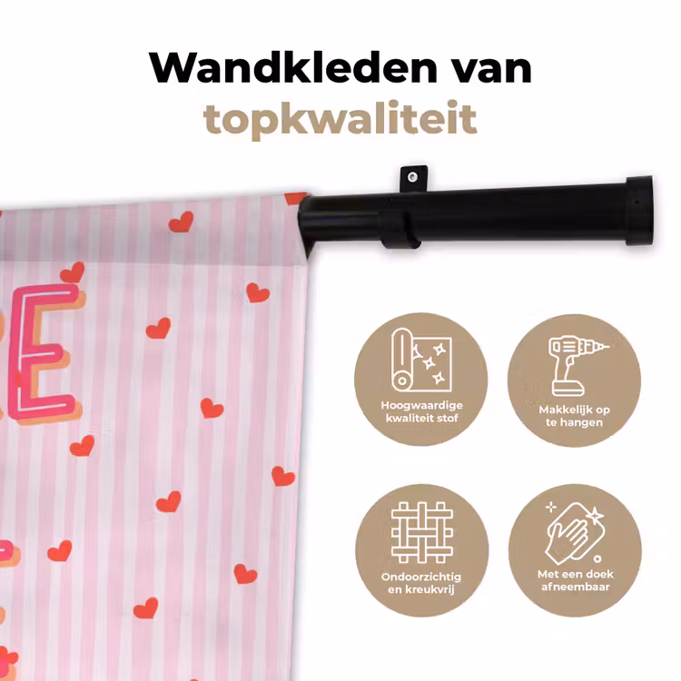 Amore vita sole - Roze - Hartjes Wandkleed katoen klein -sfeer2