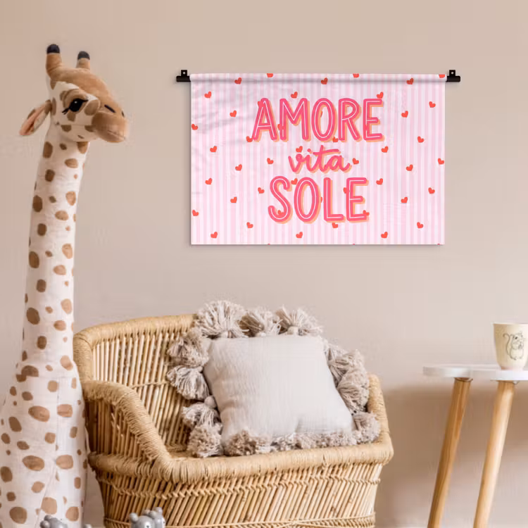 Amore vita sole - Roze - Hartjes Wandkleed katoen klein -wsfeer5_kind