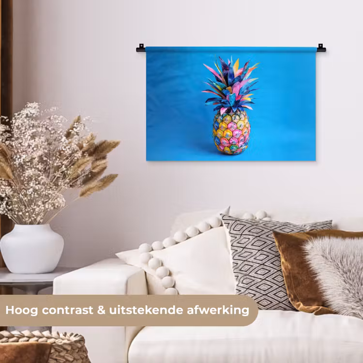 Ananas - Blauw - Tropisch - Vrolijk Wandkleed katoen klein -sfeer1