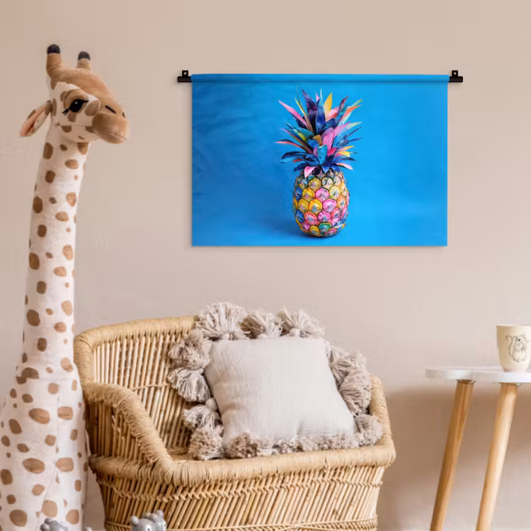 Ananas - Blauw - Tropisch - Vrolijk Wandkleed katoen klein -wsfeer5_kind