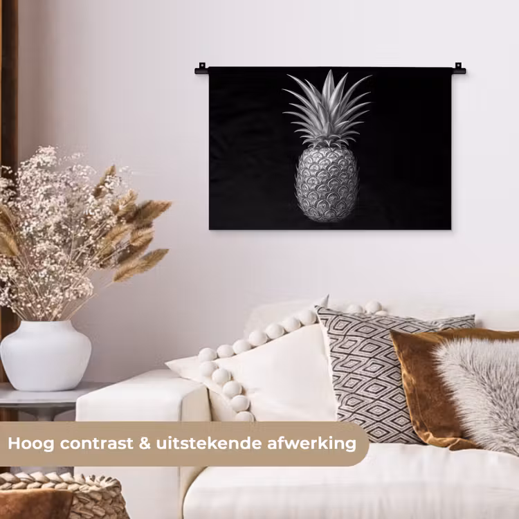 Ananas - Gedetailleerd - Bladeren Wandkleed katoen klein -sfeer1