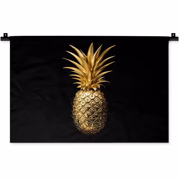 Ananas - Zwart - Goud - Luxe Wandkleed katoen klein -zz3d