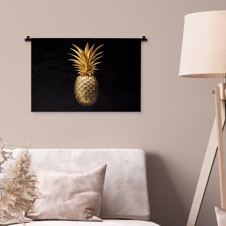 Ananas - Zwart - Goud - Luxe Wandkleed katoen klein -sfeer4