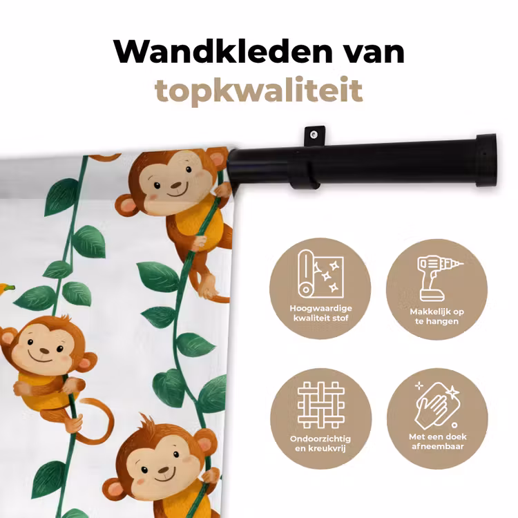 Apen - Lianen - Kleurrijk Wandkleed katoen klein 269 -sfeer2