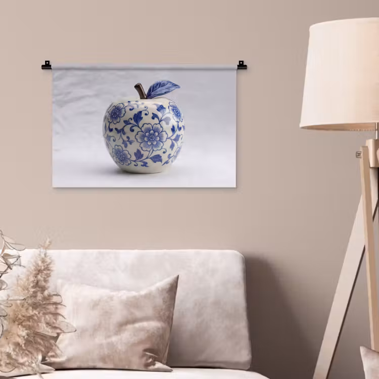 Appel - Blauw - Klassiek Wandkleed katoen klein -sfeer4