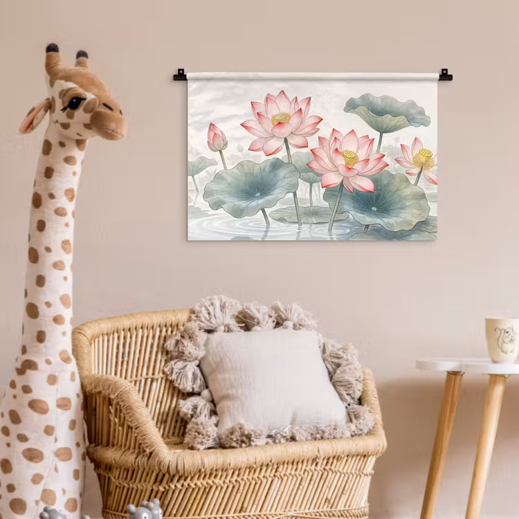 Aquarel - Lotusbloemen - Kleurrijk Wandkleed katoen klein -wsfeer5_kind